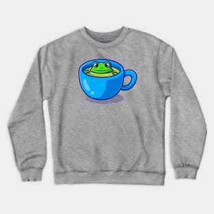 Cute Frog In Green Tea Cup Cartoon Crewneck Sweatshirt